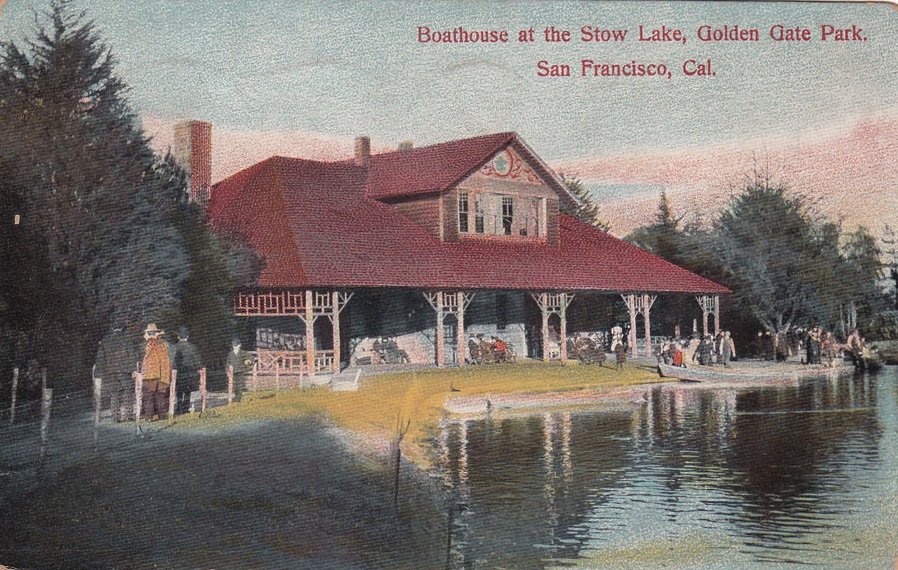 Stow lake boat house historic image.